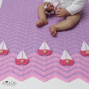 BOAT BLANKET Crochet Pattern Easy to crochet Baby Blanket Bobbing Boats Photo Tutorial Baby Boy, Baby girl, Size may be altered. image 6