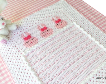 Bedtime Bunnies Baby Blanket Pattern- Insarsia crochet Pattern - Graph crochet pattern Photo tutorial pattern - Instant download Pattern