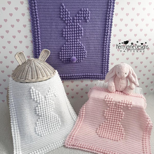 BUNNY BOBBLE BLANKET Crochet Pattern, Easy and quick to crochet, 4 page graph of blanket to print out, Written instructions, Photo Tutorial