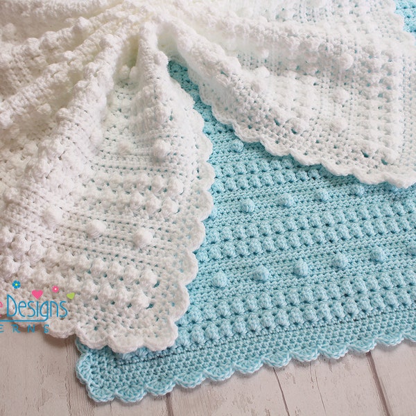 MOTIF DE COUVERTURE AU CROCHET - Pompons et grappes - Comprend un tutoriel étape par étape pour vous expliquer la couverture au crochet et le jeté de canapé,