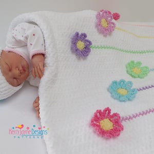 Crochet Pattern - Rainbow Daisies Blanket and Hat Pattern - 7 sizes from Preemie Baby - 5 Years - Chenille crochet Blanket and Hat pattern