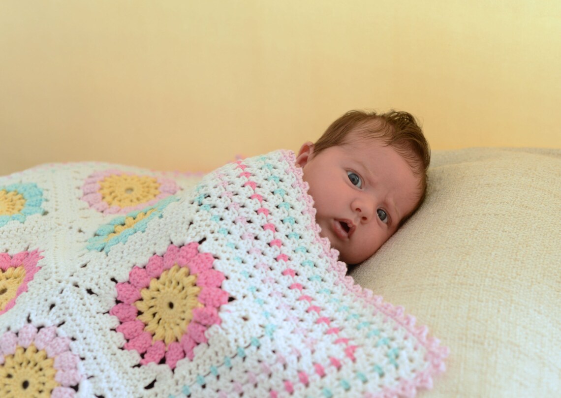 Granny Square Baby Blanket Pattern Cotton Yarn Blanket Etsy UK