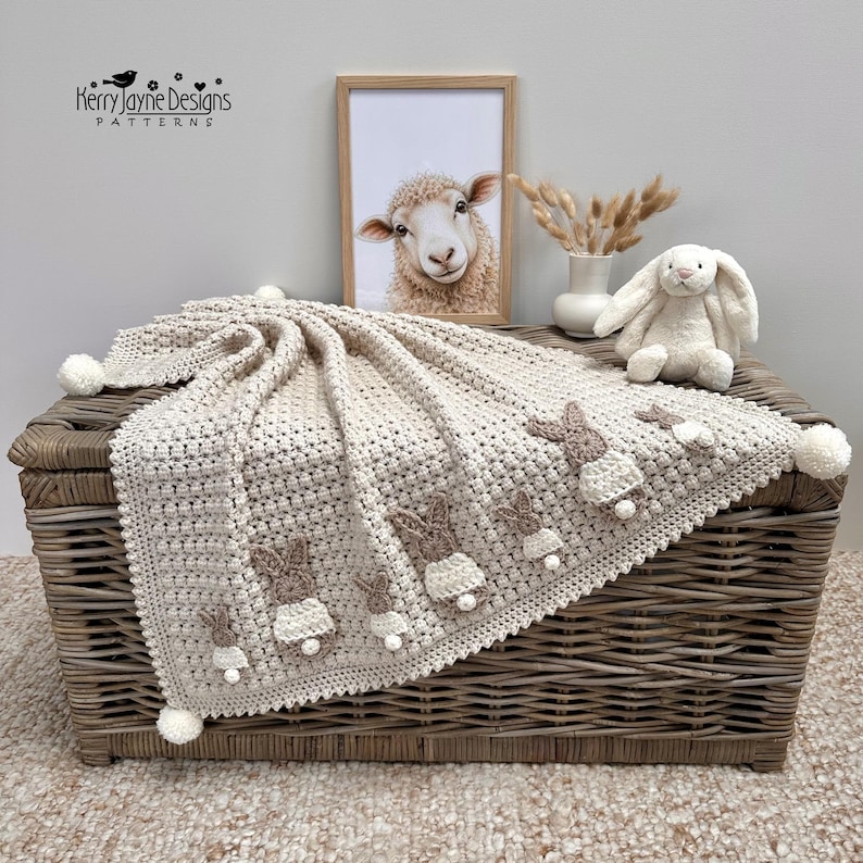 BABY BLANKET Crochet Pattern - Bunny Parade Blanket - Includes 2 Tutorials for Blanket and Bunnies 2 sizes included - PDF Crochet Pattern image 1