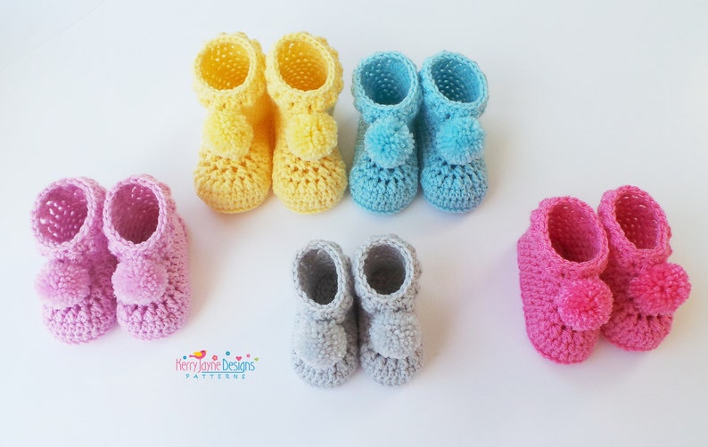 CROCHET BOOTIES PATTERN, Unisex Baby Booties, Includes five sizes Prem 18 months, Easy Tutorial, Unisex Baby Booties, Dk crochet pattern image 7