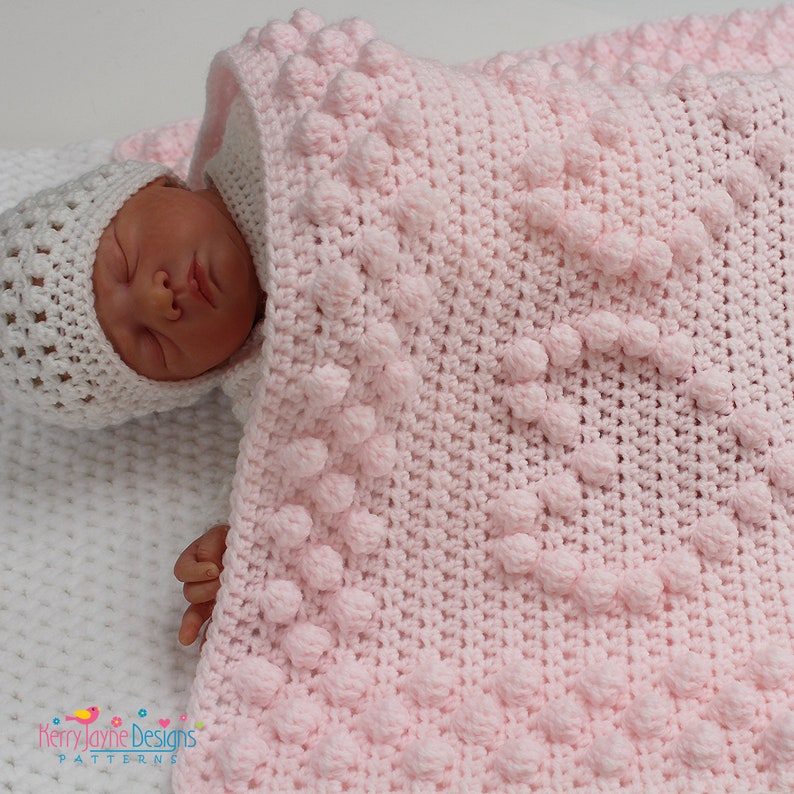 CROCHET BLANKET PATTERN Bobbles and Hearts Baby Blanket Etsy