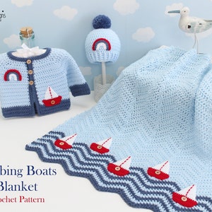 BOAT BLANKET Crochet Pattern Easy to crochet Baby Blanket Bobbing Boats Photo Tutorial Baby Boy, Baby girl, Size may be altered. image 9