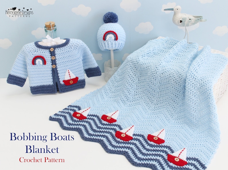 BOAT BLANKET Crochet Pattern Easy to crochet Baby Blanket Bobbing Boats Photo Tutorial Baby Boy, Baby girl, Size may be altered. image 9