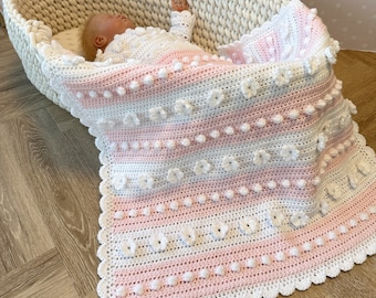 DAISY BLANKET and HAT Crochet Pattern Includes a beautiful, step by step follow Photo Tutorial, Pretty Baby Blanket and Hat - 6 sizes incl.