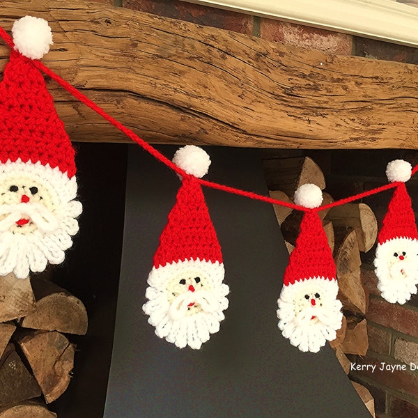 CHRISTMAS CROCHET PATTERN, Santa bunting pattern, Christmas pattern, Crochet santa Pattern, Santa crochet pattern By Kerry Jayne designs