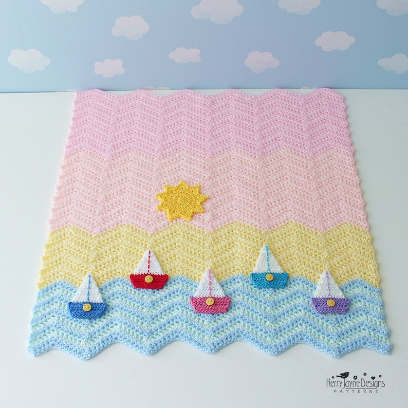 BOAT BLANKET Crochet Pattern Easy to crochet Baby Blanket Bobbing Boats Photo Tutorial Baby Boy, Baby girl, Size may be altered. image 2