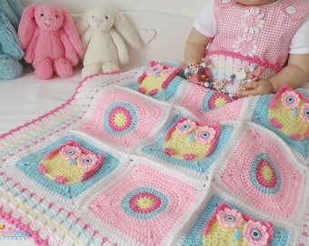 CROCHET PATTERN  - Kerry's Owl Blanket - Crochet Owl Blanket Pattern, Owl Blanket Crochet Pattern, Crochet Owl Baby Blanket Baby blanket Pdf