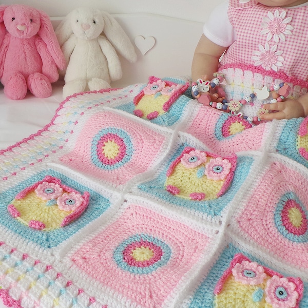 CROCHET PATTERN  - Kerry's Owl Blanket - Crochet Owl Blanket Pattern, Owl Blanket Crochet Pattern, Crochet Owl Baby Blanket Baby blanket Pdf