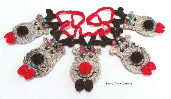 CHRISTMAS CROCHET PATTERN Reindeer bunting pattern Christmas crochet pattern Reindeer Pattern Crochet festive Garland pattern Xmas pattern