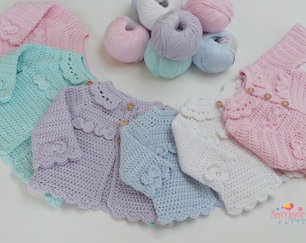 CROCHET CARDIGAN PATTERN Girls Crochet Pattern, Little Bow Cardie, Step by Step Photo Tutorial Stitch Guide 7 sizes from Newborn up to 4 yrs