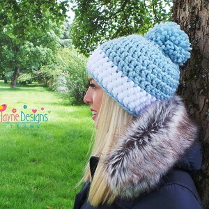 WOMENS CROCHET Hat PATTERN, crochet hat pattern, Winter hat pattern, bobble hat pattern, chunky hat pattern, pom pom hat, Instant download image 3