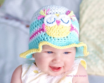 CROCHET HAT PATTERN  Fun in the sun! Baby hat pattern Baby Owl Hat Pattern Crochet Owl Hat Pattern cotton hat pattern  Baby owl hat Pdf Usa