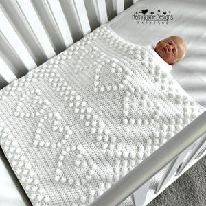 CROCHET BLANKET PATTERN - Bobbles and Hearts - Baby Blanket Pattern - Includes Step By Step Photo Tutorial, a Graph and written instructions