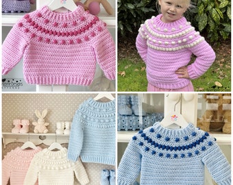 BABY AND CHILD Sweater Crochet Pattern - Nordic Hugs Jumper - Round Yoke Sweater Pattern includes  8 sizes from 0-6m - 10yrs, Photo Tutorial