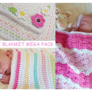 3 BABY CROCHET Blanket Pattern Mega pack UK terms. Shell Blanket Pattern Easy Baby Blanket Pattern Crochet Baby Blanket Pattern