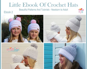 Crochet Hat pattern Ebook - Comes with so many sizes from Newborn - Adult - Step By Step Photo Tutorials! Baby, Toddler, Child, Teen, Adult