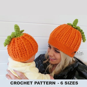 Pumpkin Hat Crochet Pattern, Halloween Crochet Hat, Baby to Adult, 6 Sizes, UK USA Terms, PDF Pattern image 1