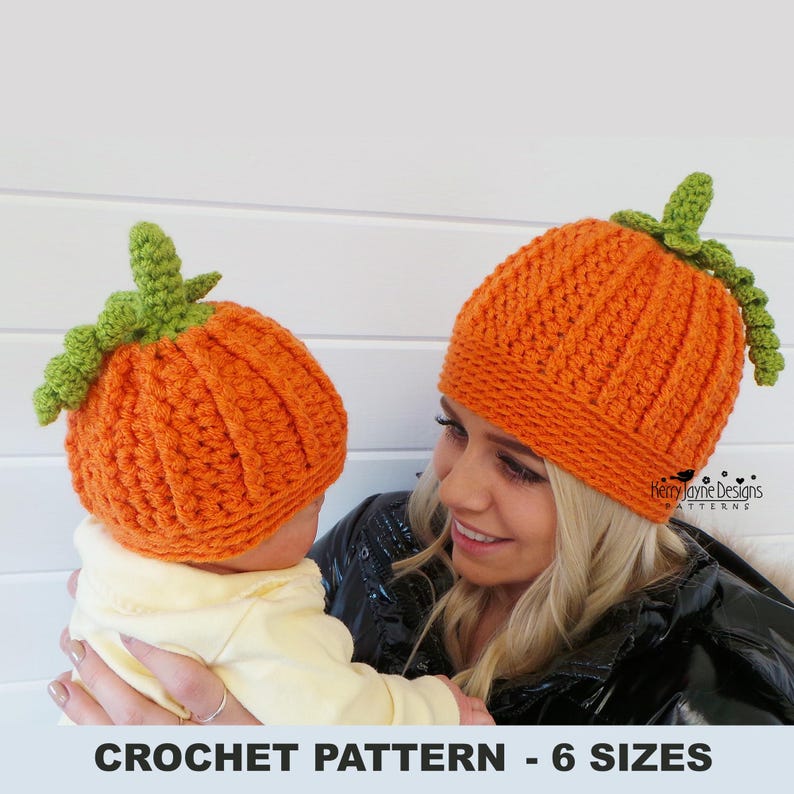 Pumpkin Hat Crochet Pattern, Halloween Crochet Hat, Baby to Adult, 6 Sizes, UK USA Terms, PDF Pattern image 1