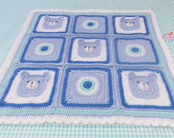 TEDDY BLANKET CROCHET Pattern - Bear Blanket Crochet Pattern - Teddy Bear Granny square pattern - Gorgeous Photo Tutorial Instant Download