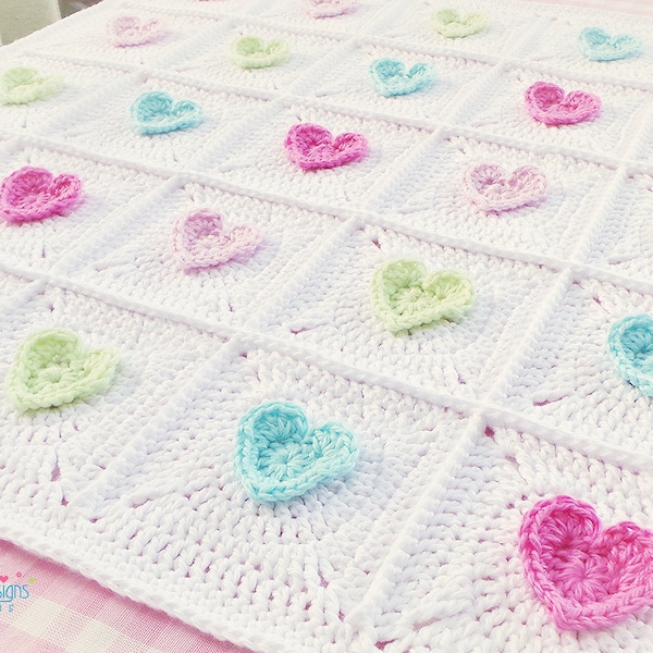 CROCHET PATTERN  All Heart Blanket Crochet Blanket Pattern Baby Hearts Blanket Crochet Heart pattern Granny Square Blanket Pattern Pdf NO.7A