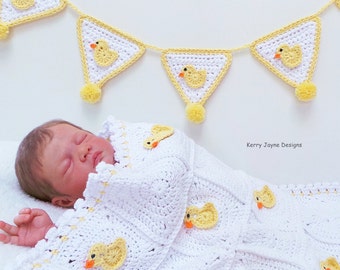 CROCHET pattern Little Duck Blanket Baby Blanket Pattern Crochet Blanket Pattern Granny Square Blanket Pattern Bobble border Unisex pattern