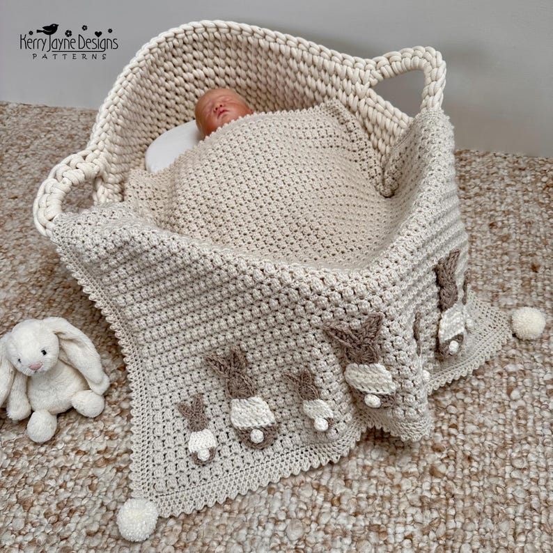 BABY BLANKET Crochet Pattern - Bunny Parade Blanket - Includes 2 Tutorials for Blanket and Bunnies 2 sizes included - PDF Crochet Pattern image 2