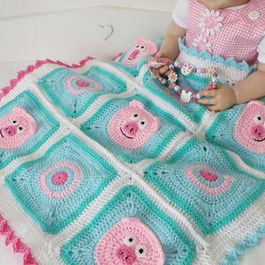 PIGGY DECKE MUSTER Häkeln Schweinchen Decke Muster Baby Decke Muster Süßes Schwein Decke Muster für Babys Kinder und Süße Schwein Liebhaber Bild 6