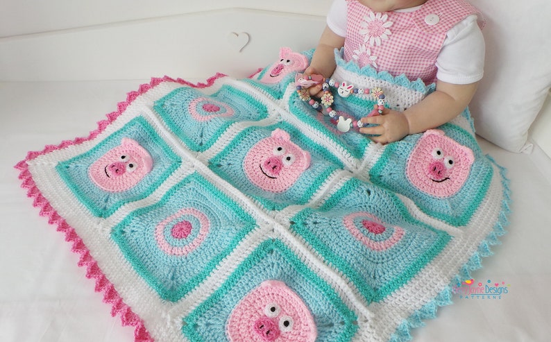 PIGGY BLANKET PATTERN Crochet Piggy Blanket Pattern Baby Blanket Pattern Cute Pig Blanket Pattern for Babies Children and Cute Pig Lovers image 6