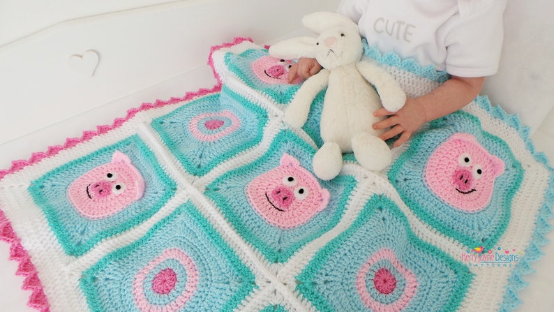 PIGGY BLANKET PATTERN Crochet Piggy Blanket Pattern Baby Blanket Pattern Cute Pig Blanket Pattern for Babies Children and Cute Pig Lovers image 3