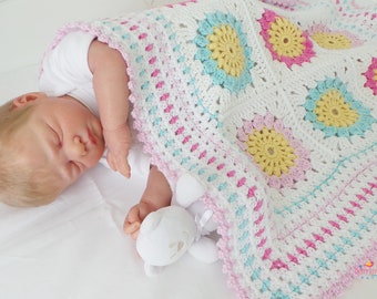 Granny square baby blanket pattern, Cotton yarn blanket pattern - CROCHET PATTERN - Sunshine baby blanket pattern -  Can be made to any size