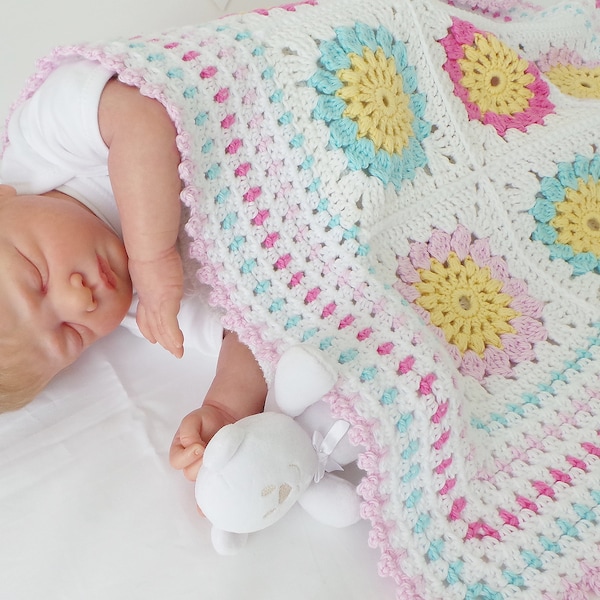 Granny square baby blanket pattern, Cotton yarn blanket pattern - CROCHET PATTERN - Sunshine baby blanket pattern -  Can be made to any size