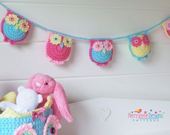 KERRY'S OWL TOY Crochet Pattern - Crochet Owl Pattern - Toy and Bunting Pattern - Owl Pattern Owl Amigurumi Pattern  Crochet Bunting pattern