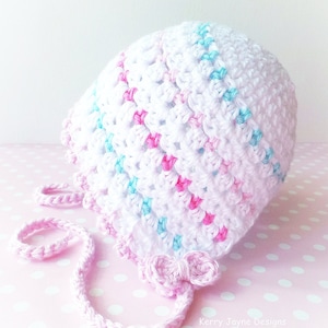 Dinky Dot Baby Bonnet Pattern - CROCHET PATTERN - Crochet tutorial - Baby Bonnet Crochet pattern - Easy Crochet Baby Bonnet Pattern, Instant