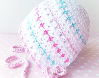 CROCHET HAT PATTERN Dinky Dot Baby Bonnet Pattern - Bonnet Crochet Pattern - Baby hat Pattern - Baby Bonnet Crochet Pattern - Uk Pdf Pattern