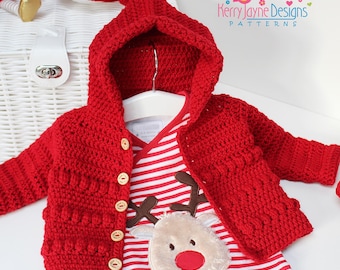 Digital PDF Crochet Pattern - Hooded Baby Jacket Pattern - My First Hoodie - Unisex Hooded Baby Cardigan, Tutorial, 5 Sizes up to 2 years