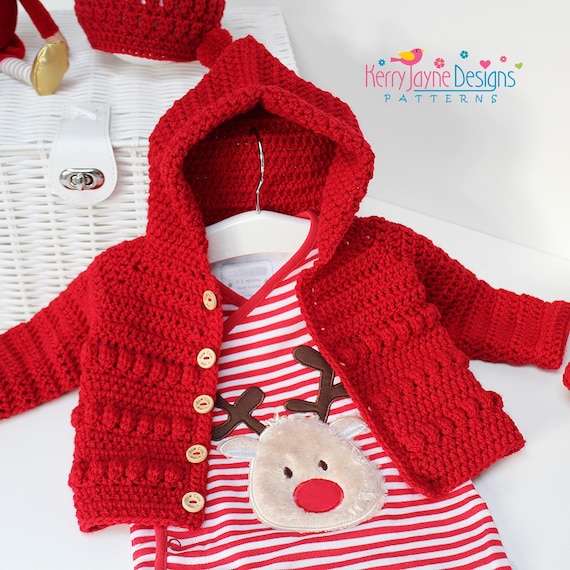 Digital PDF Crochet Pattern - Hooded Baby Jacket Pattern - My First Hoodie - Unisex Hooded Baby Cardigan, Tutorial, 5 Sizes up to 2 years