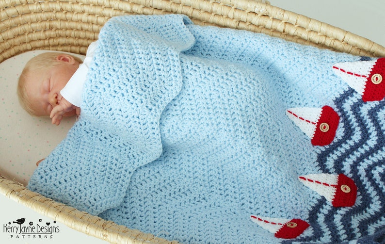 BOAT BLANKET Crochet Pattern Easy to crochet Baby Blanket Bobbing Boats Photo Tutorial Baby Boy, Baby girl, Size may be altered. image 8