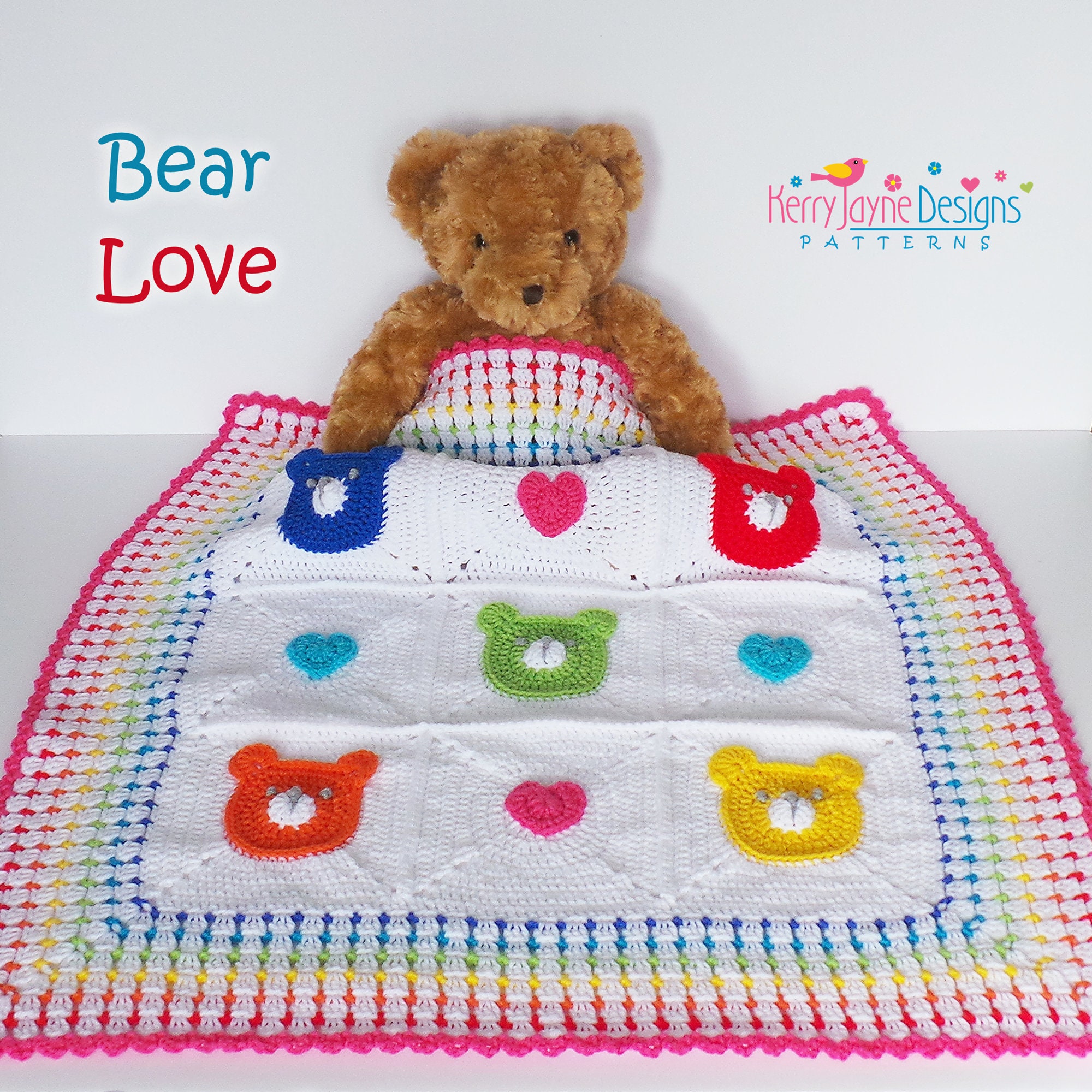 CROCHET BLANKET PATTERN Bear Love Crochet Baby Blanket Pattern Teddy Bears and Hearts Granny Square Blanket Pattern Photo Tutorial Etsy Canada