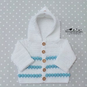 Digital PDF Crochet Pattern Hooded Baby Jacket Pattern My First Hoodie Unisex Hooded Baby Cardigan, Tutorial, 5 Sizes up to 2 years image 4