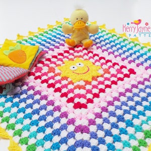 SUNNY RAINBOW Crochet Blanket Pattern Granny Square Blanket Pattern Crochet Baby blanket pattern With Crochet Tutorial pattern  Baby crochet