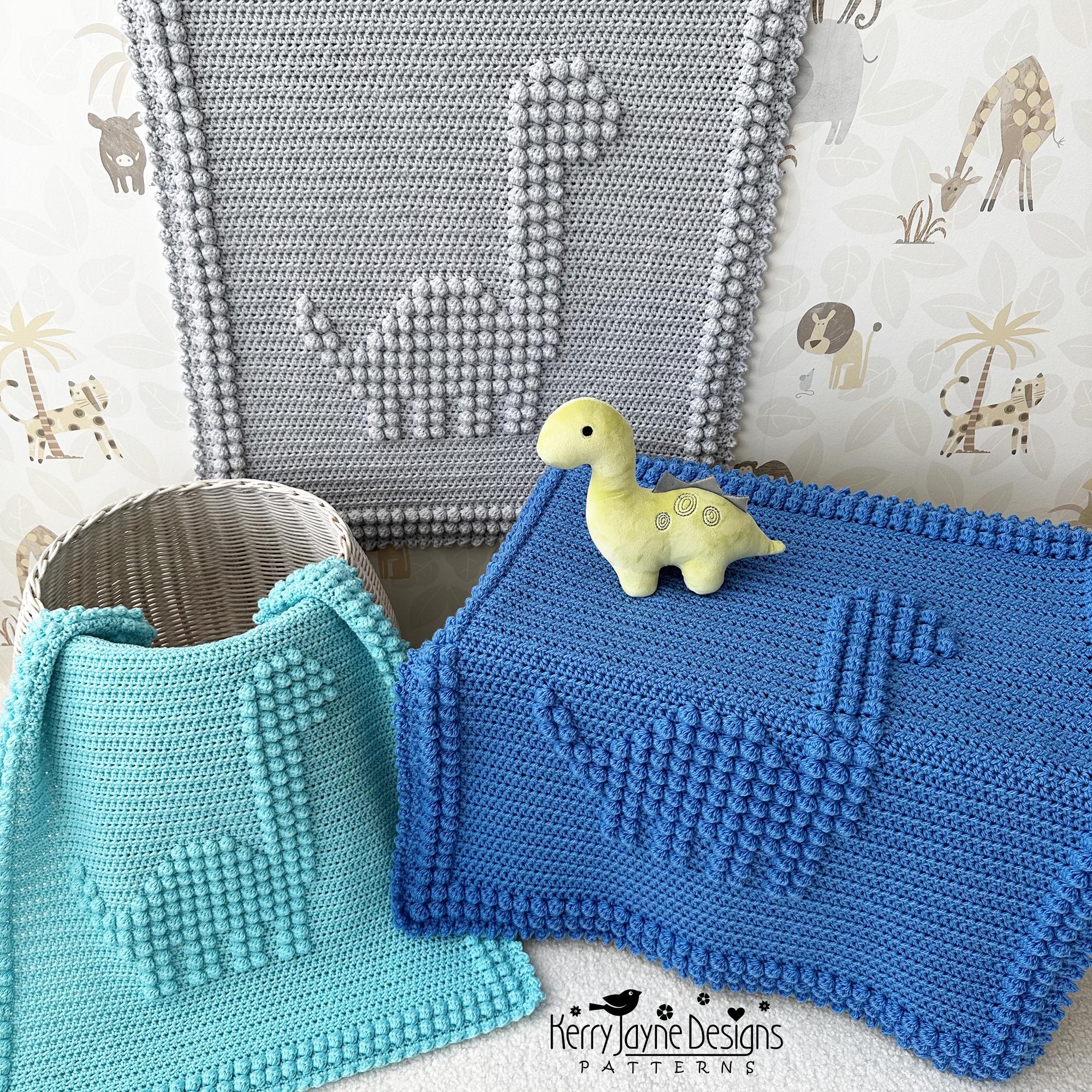30 Dinosaur Blanket Crochet Patterns to Stitch for Kids, Nurseries, and Dino Fans 2 One Little Dinosaur Bobble Blanket Crochet Pattern
