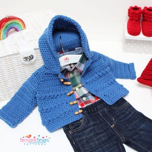 Hooded Jacket Crochet Pattern - My First Hoodie - Baby Jacket Pattern, Unisex Hooded Baby Cardigan, Photo Tutorial, 5 Sizes up to 2 years