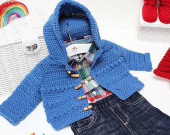 Hooded Jacket Crochet Pattern - My First Hoodie - Baby Jacket Pattern, Unisex Hooded Baby Cardigan, Photo Tutorial, 5 Sizes up to 2 years