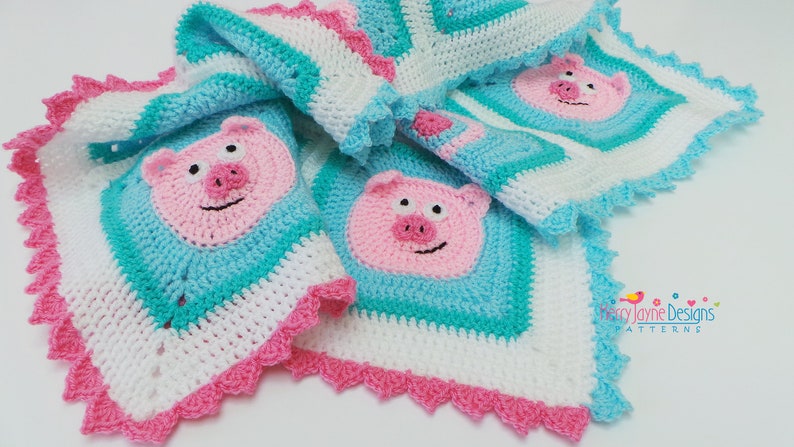 PIGGY DECKE MUSTER Häkeln Schweinchen Decke Muster Baby Decke Muster Süßes Schwein Decke Muster für Babys Kinder und Süße Schwein Liebhaber Bild 4