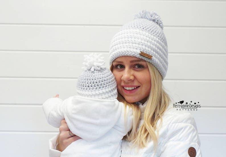 CROCHET HAT PATTERN Arctic Flurry Crochet Hat Pattern Winter Hat Crochet Pattern Pom Pom Hat pattern Sizes, Baby Toddler Child Teen Adult xl image 4