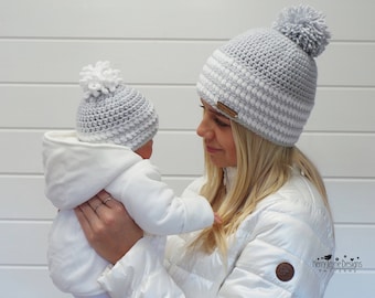 MINI ME HATS Crochet Hat Pattern Sumptuous Hat Pattern - Pom Pom Hat Crochet Pattern All Sizes Newborn to Toddler, Child Teen Adult xl Adult